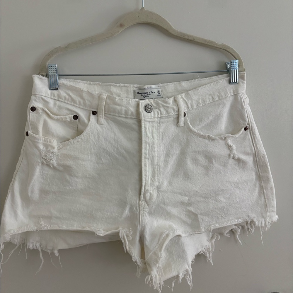 Abercrombie Curve Love High Rise White Mom Jean Shorts